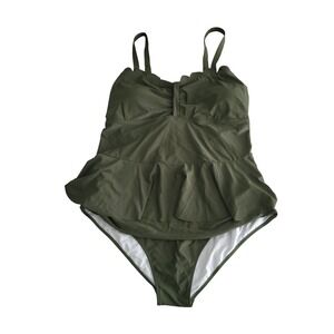 Nwt Yonique Swimsuit Plus 24W Green 2 Piece Tankini Pool Beach Bathing Suit New